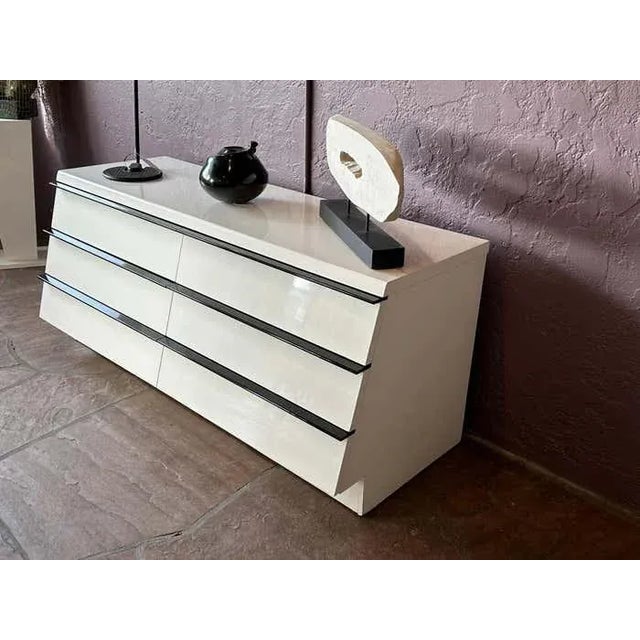 Modern Large White Lacquer Dresser With Long Black Handles For Sale In Los Angeles - Image 6 of 7