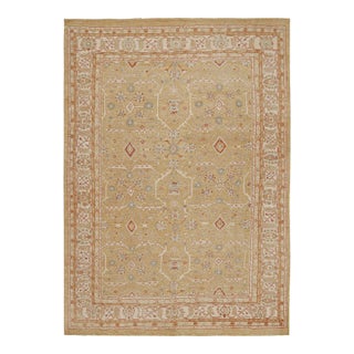 Rug & Kilim’s Oushak Style Rug in Beige-Brown, Gold Floral Patterns For Sale