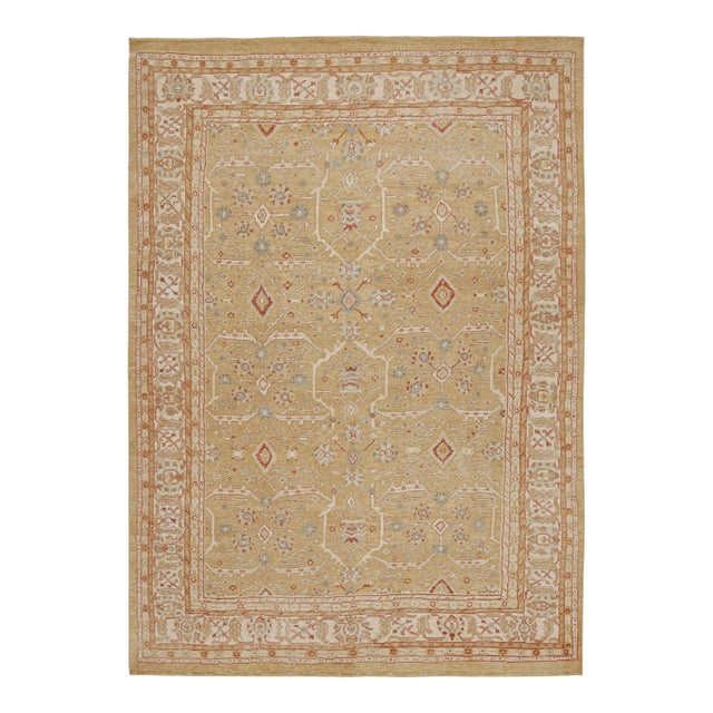 Rug & Kilim’s Oushak Style Rug in Beige-Brown, Gold Floral Patterns For Sale