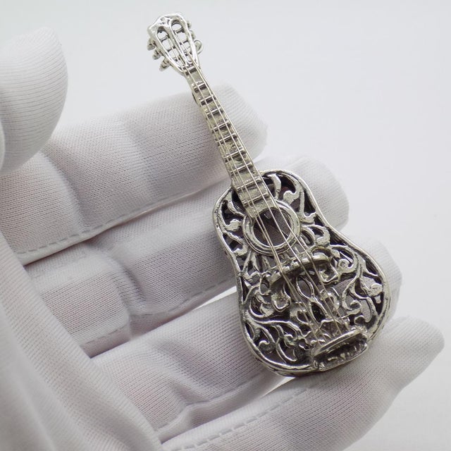 Vintage decorative miniature depicting a classical guitar, handcrafted in Italy between the 1980s and 1990s in genuine...