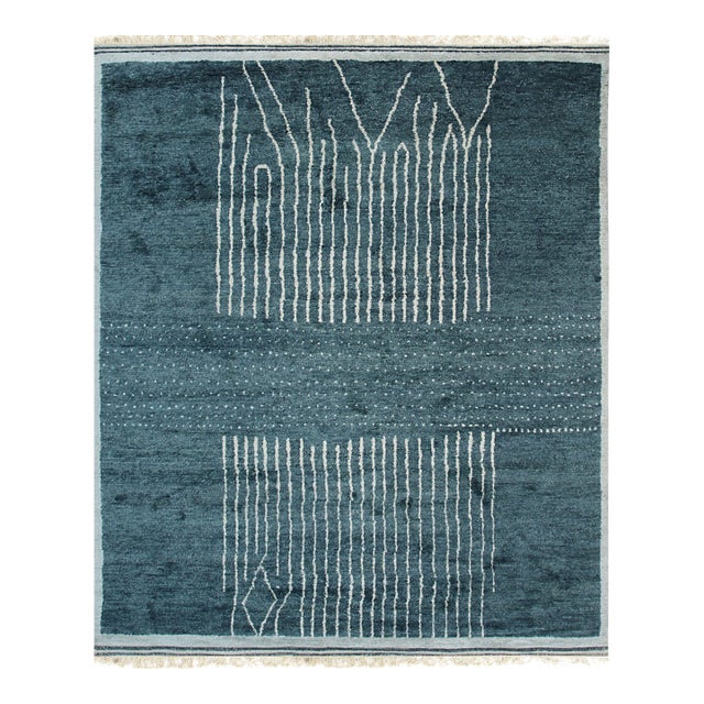 8x10 Freya Moroccan Green Geometric Modern Hand Knotted Wool Carpet Rug For Sale