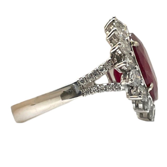 Modern Exquisite 18k White Gold Ring With 11.51 Carat Ruby and Diamond Accent, Size 6.25 For Sale - Image 3 of 6