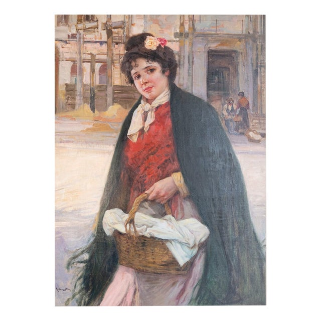 Ricardo Brugada Y Panizo, The Flower Seller, 19th Century, Oil on Canvas For Sale