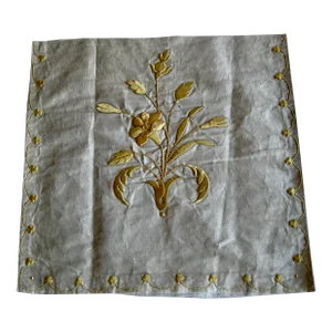 French Gold Metallic Embroidery of Lilys Flowers Fragment Cica 1890