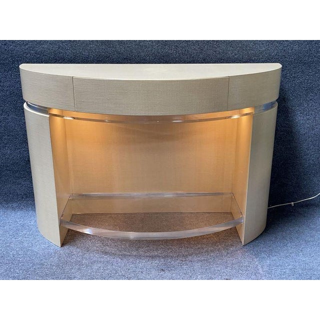 1980s Pair of Henredon Half-Moon (Demilune) Illuminated Nightstands or Commodes For Sale - Image 5 of 9