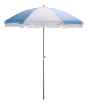 Gallo 6.5 Ft Beach Fringed Umbrella, Baby Blue Cabana Stripe