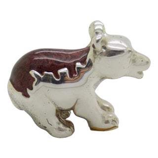 Vintage Italian Sterling Silver 925 Brown Enameled Bear Cub Miniature from Ottaviani, Rome, 1980s For Sale