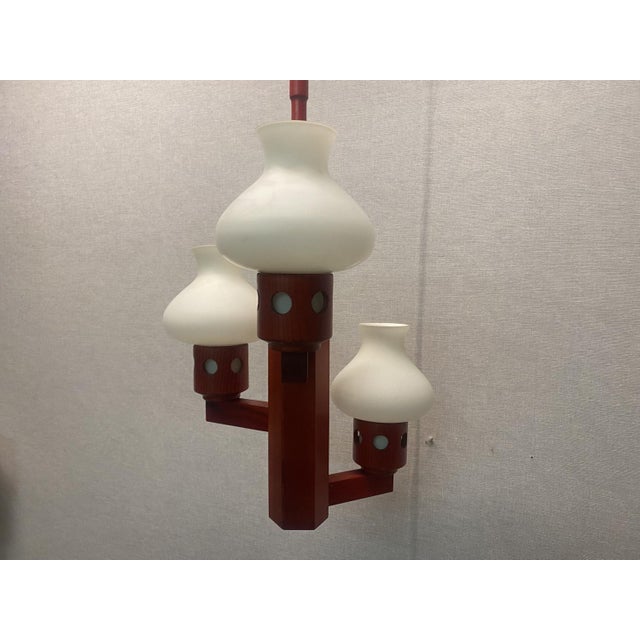 Ivory Vintage Danish Vitrika Chandelier in Wood and Glass, 1970s For Sale - Image 8 of 18
