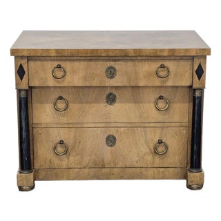 Baker Furniture Classic Burl Wood Veneer 3-Drawer Sidetable/Nightstand For Sale