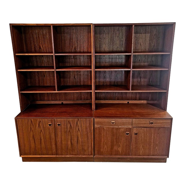 1960s Danish Teak Double Wall Unit by Erik Brouer for Brouer Mobelfabrik - Set of 2 For Sale
