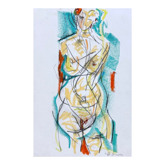 Woman Standing Repose, Pencil and Oil Pastel on Paper, 7.5 X 11 For Sale