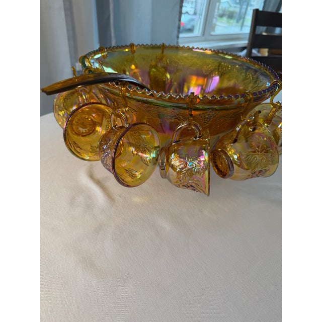 1970s Indiana Glass Iridescent Gold Carnival Glass Punch Bowl Set - 14 Pieces For Sale - Image 10 of 12