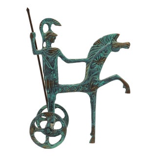 Bronze Sculpture Athena Minerva with Spear on Chariot, 1960s Mid-Century Modern, 1960s, Bronze For Sale