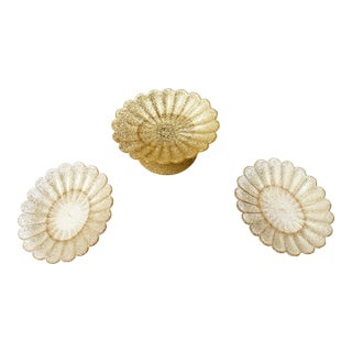 Vintage Mid-Century Glamorous Gold Glitter, Scalloped Vanity Trays- 3 Pieces For Sale