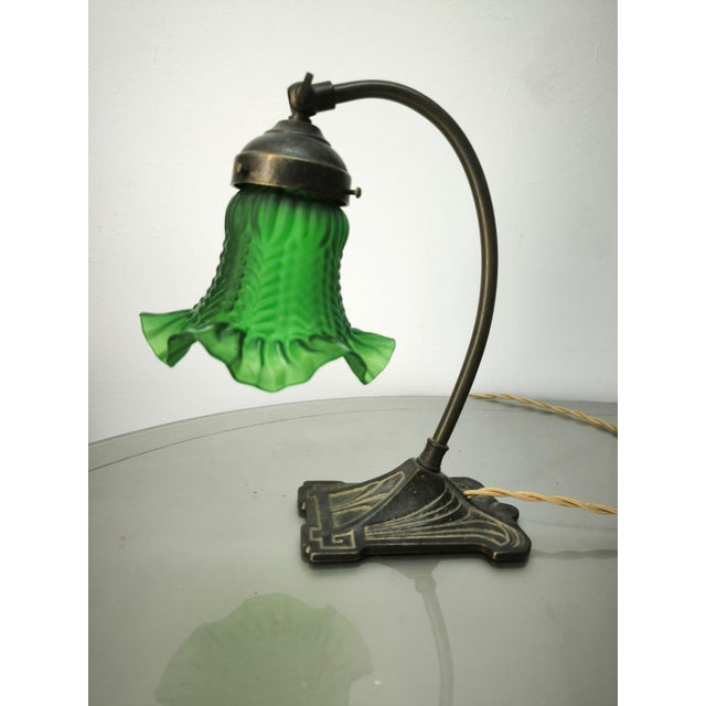 Brass Table Lamp with Green Glass, 1960s For Sale - Image 4 of 8