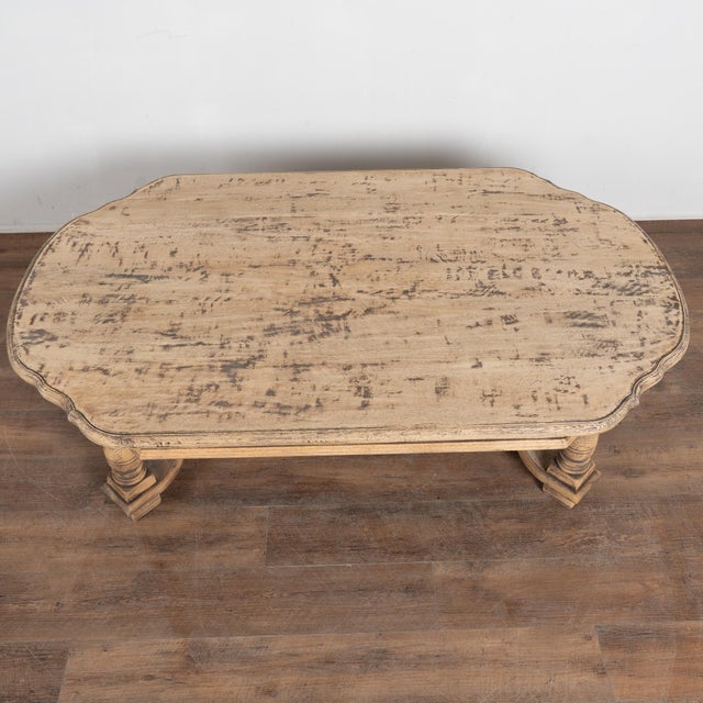 French Provincial 20th Century French Bleached Oak Coffee Table With Trestle Base For Sale - Image 3 of 12