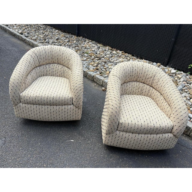 1980s Vintage Upholstered Swivel Barrel Chairs by Precedent Furniture - A Pair For Sale - Image 5 of 12