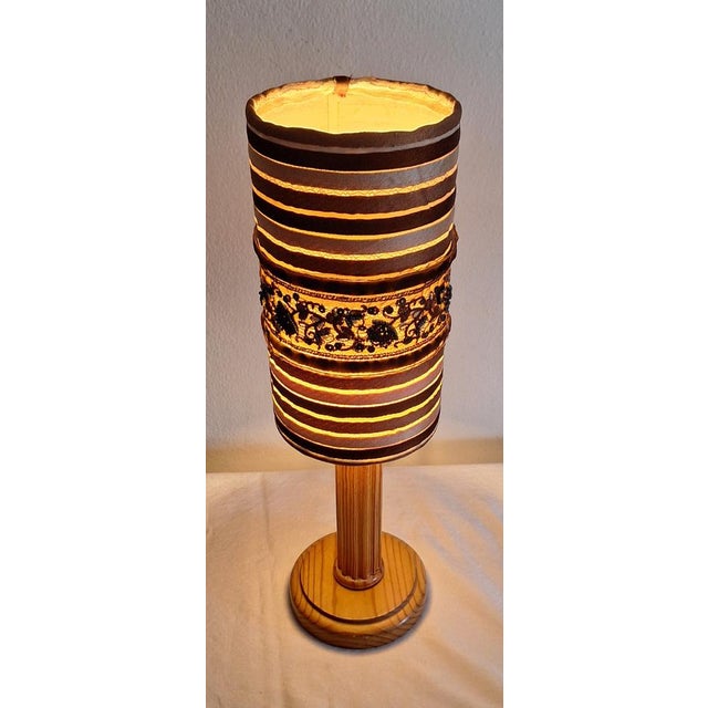 Vintage Table Lamp with Spruce Wood Base and Fabric Shade from Steinebach-Leuchten, 1970s For Sale - Image 3 of 9