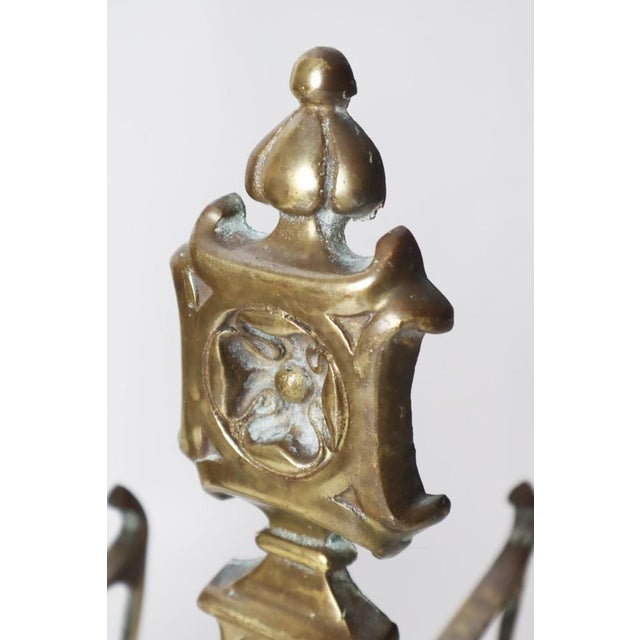 Brass Andirons with the Knights Templar Flower, 1850s, Set of 2 For Sale - Image 6 of 15