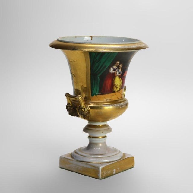 Neoclassical Pair of Antique Old Paris Porcelain Portrait Urns C1870 For Sale - Image 3 of 12