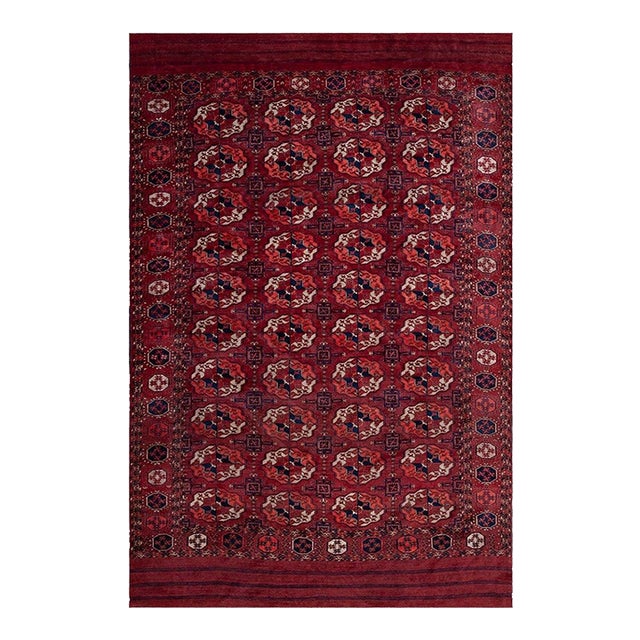 Brilliant Red and Blue Color With Geometric Design Antique Turkmen Tekke Rug For Sale