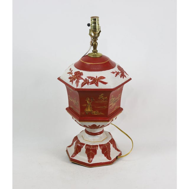 Rust Red Hexagon Tole Urn Lamp，retro Table Lamp For Sale - Image 9 of 9
