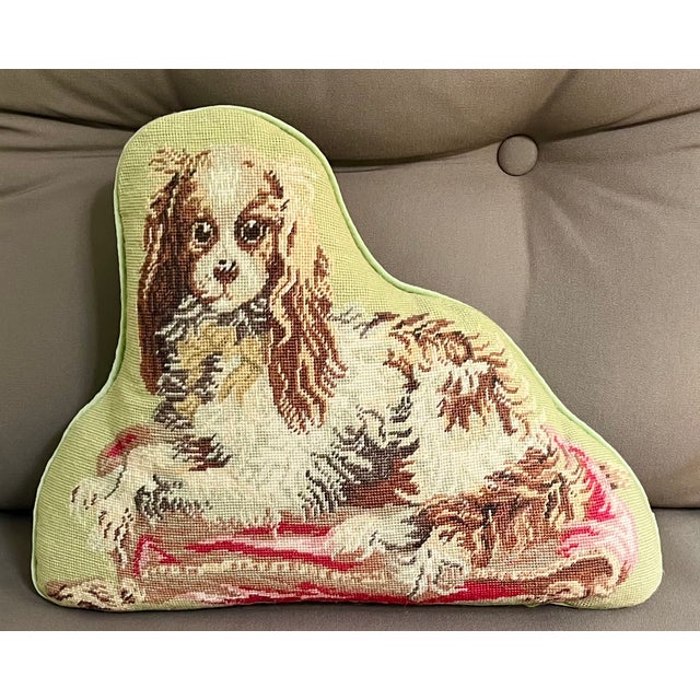Mid 20th Century Needlepoint Dog Pillow of a King Charles Spaniel For Sale - Image 5 of 11