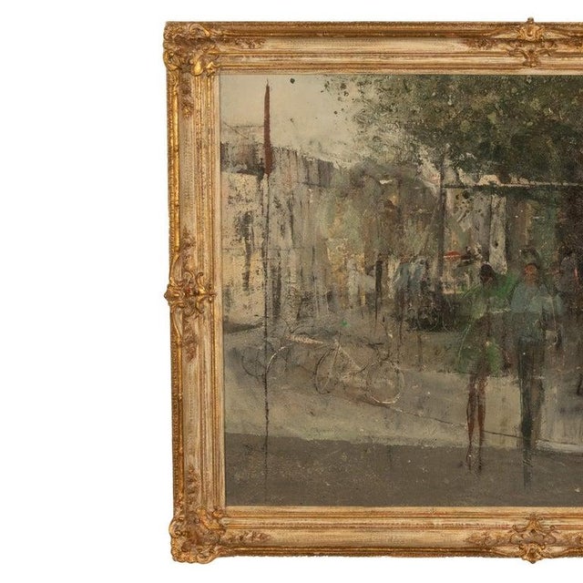Gray French Modernist Impressionist Paris Street Scene Oil on Canvas Painting Jean-Claude Chesnay 1960s For Sale - Image 8 of 14