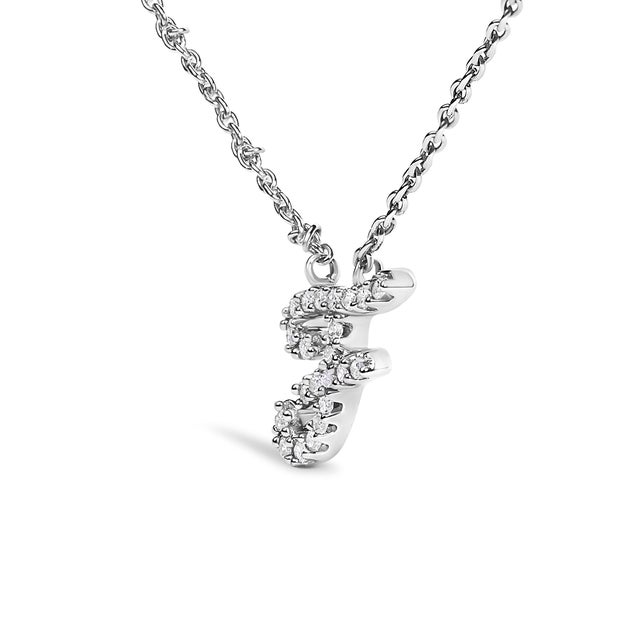 Contemporary 10K White Gold Diamond Accent "F" Initial Script Style Pendant Necklace For Sale - Image 3 of 5