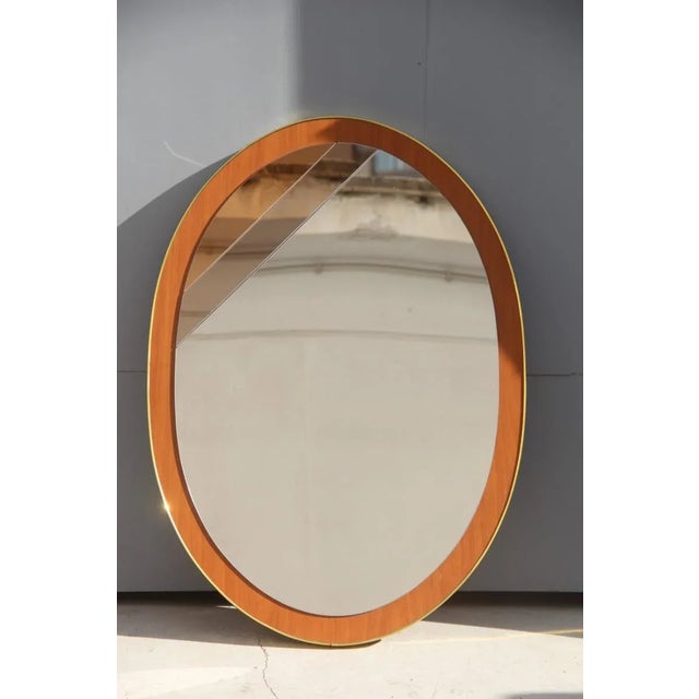 Oval Italian Mirror in Wood & Golden Aluminum, 1960s For Sale - Image 9 of 9