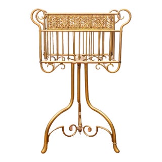 Mid Century Brass Magazine Rack or Music Stand For Sale