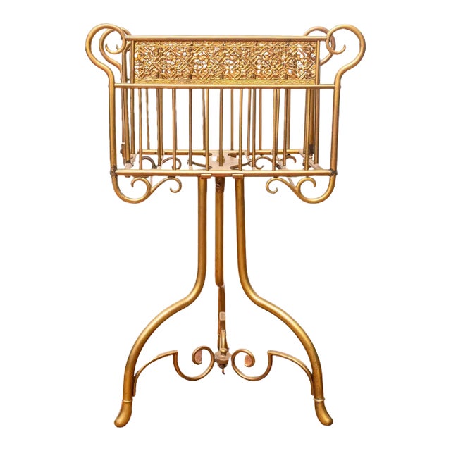 Mid Century Brass Magazine Rack or Music Stand For Sale