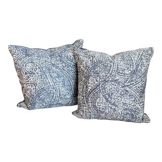 Pair of Perennials Oh Susanna! Paisley Blue Pillows For Sale