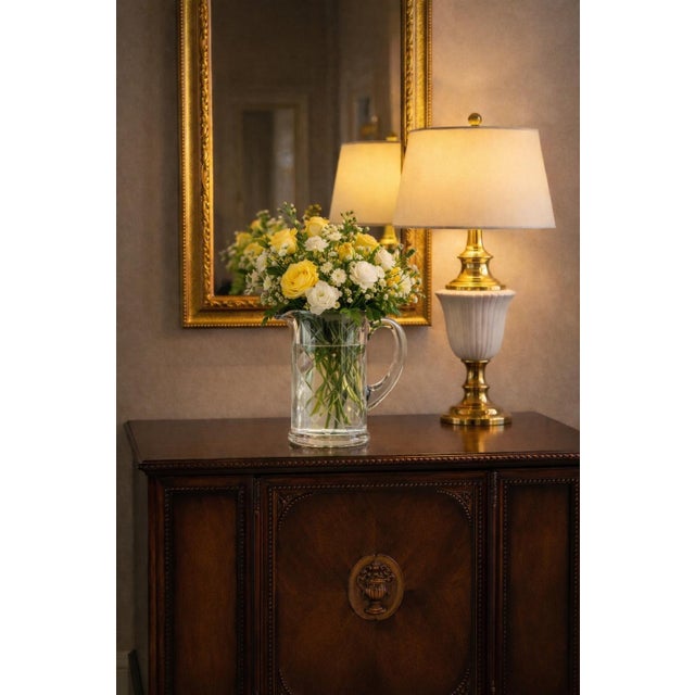 Vintage Clear Glass Water Pitcher With Sculptural Handle and Diamond Optic Body – 9” For Sale - Image 4 of 6