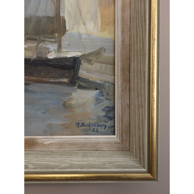 Blue 1953 Mid-Century Modern 'Harbour at Rest' Vintage Original Swedish Expressive Seascape Oil Painting, Framed For Sale - Image 8 of 13