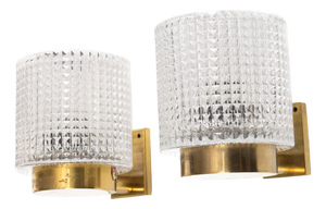 Brass and Glass Sconces by Carl Fagerlund for Orrefors, Sweden, 1960s, Set of 2