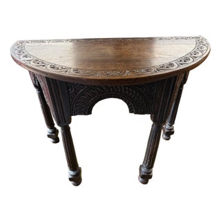 Carved Oak Half Moon Side Table For Sale