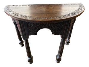 Carved Oak Half Moon Side Table