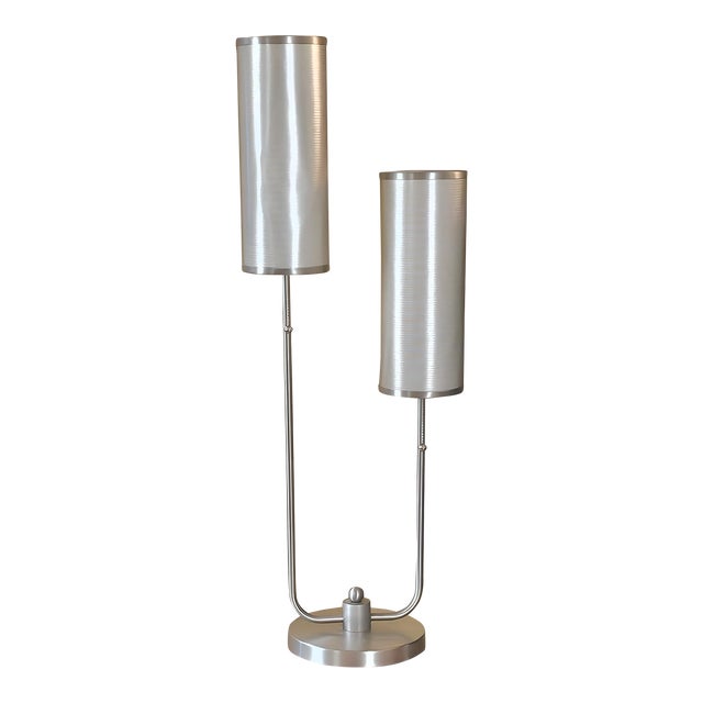 Anthony California Styled Modern Nickel Double Mesh Lamp For Sale