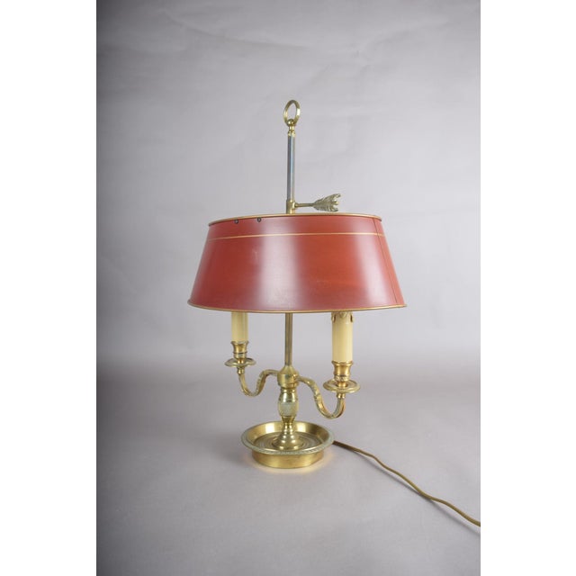 Red French Bouillotte Brass Two-Light Table Lamp, 1920s For Sale - Image 8 of 15