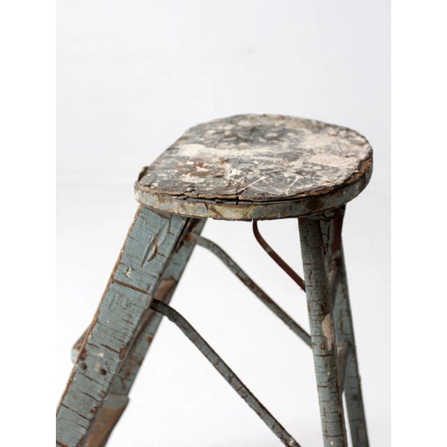 Farmhouse Vintage Wooden Step Ladder For Sale - Image 3 of 12