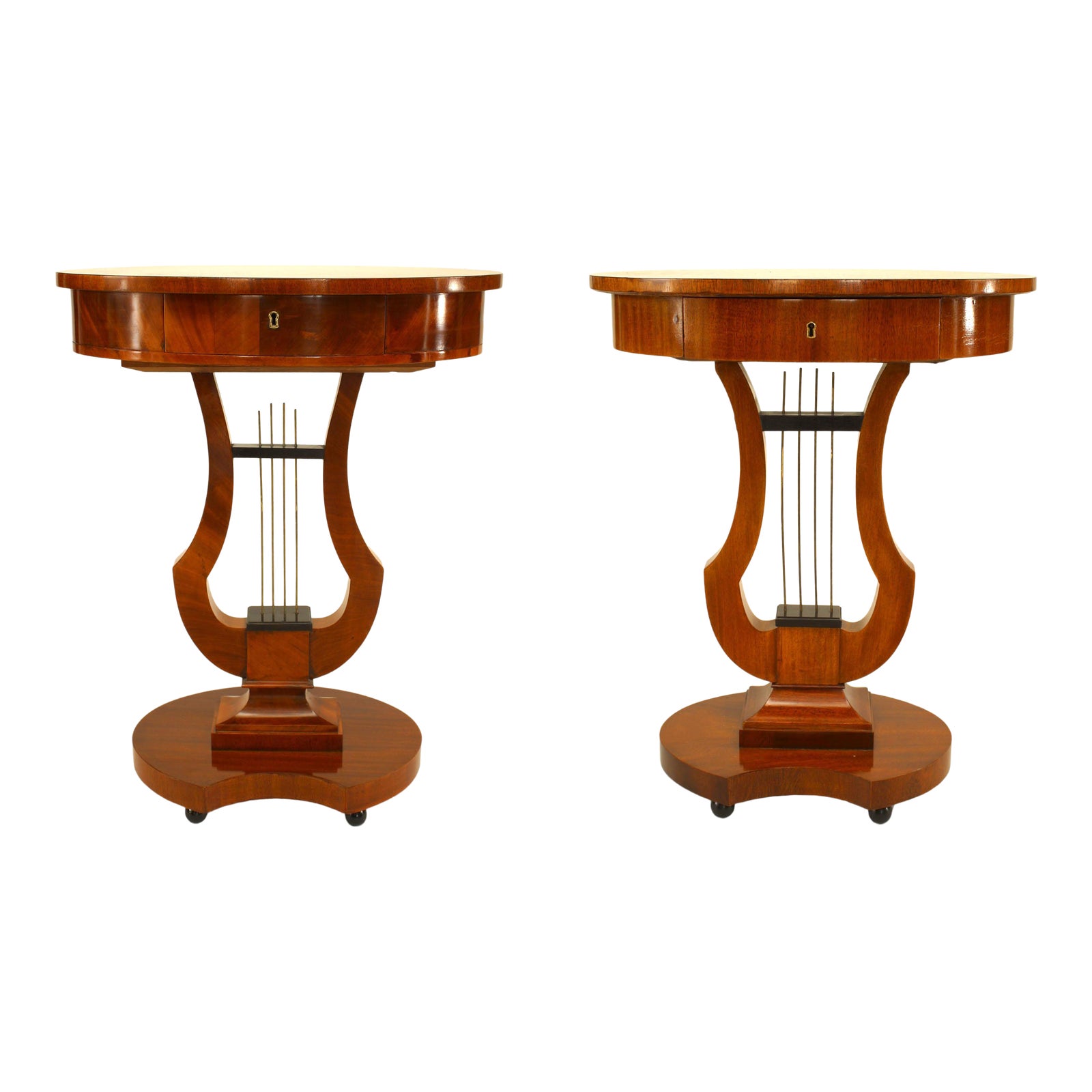 German Biedermeier Mahogany Lyre End Tables Chairish