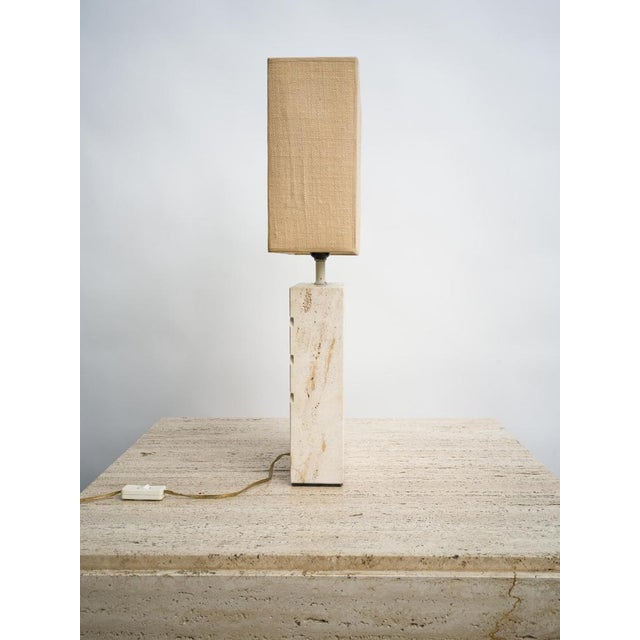 Beige Travertine Table Lamp with Rectangular Lampshade, 1970s For Sale - Image 8 of 10
