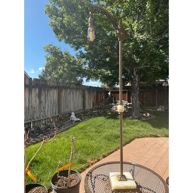 1920's Art Deco Heavy Floor Lamp with White Onyx and Edison Bulb. This is a wonderful Art Deco Lamp that we checked out...