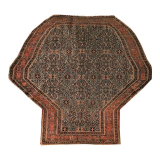 1880s Ivory Medallion Antique W. Persian Senneh Saddle Rug 3'8" X 4' Handknotted Carpet For Sale
