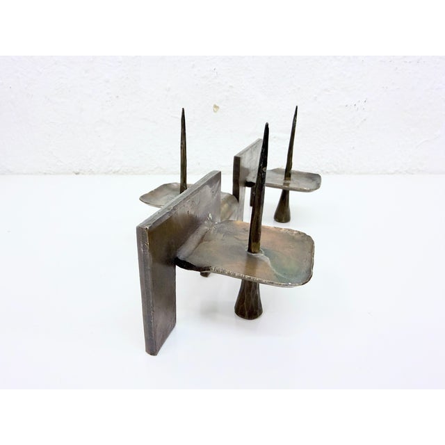 Brutalist Bronze Triple Candlestick by Manfred Bergmeister, 1970s For Sale - Image 11 of 11