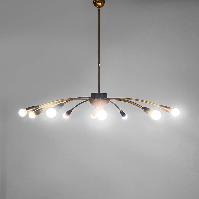 Mid-Century Italian Modern Ten Lights Brass Sputnik Chandelier, 1950s For Sale - Image 16 of 17
