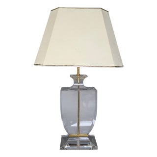 Vintage Table Lamp in Acrylic Glass with Brass Accents, 1970s For Sale