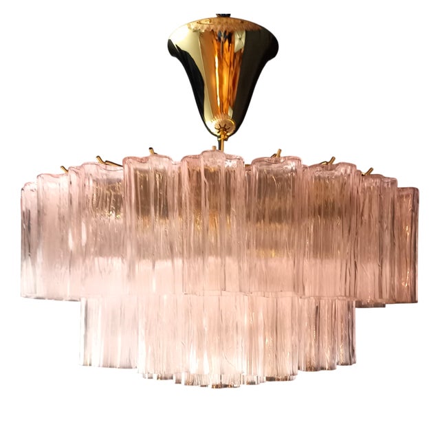 Art Deco Pink Murano Glass Chandelier in the style of Barovier, Venice, Italy, 1982 For Sale