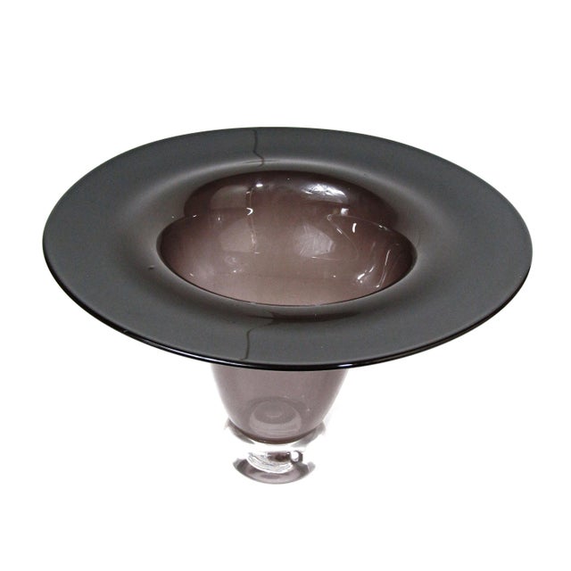 MCM Style Amethyst Crystal Glass Footed Vase With Wide Rim For Sale - Image 9 of 11
